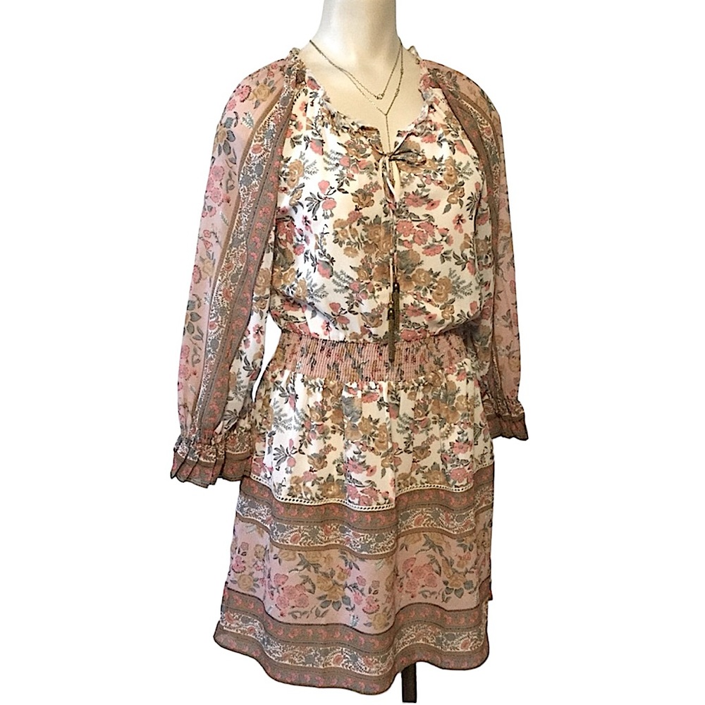 ANTHROPOLOGIE Love the Label sz X Small Dress Tippy Dress Floral Pink Cream NWT